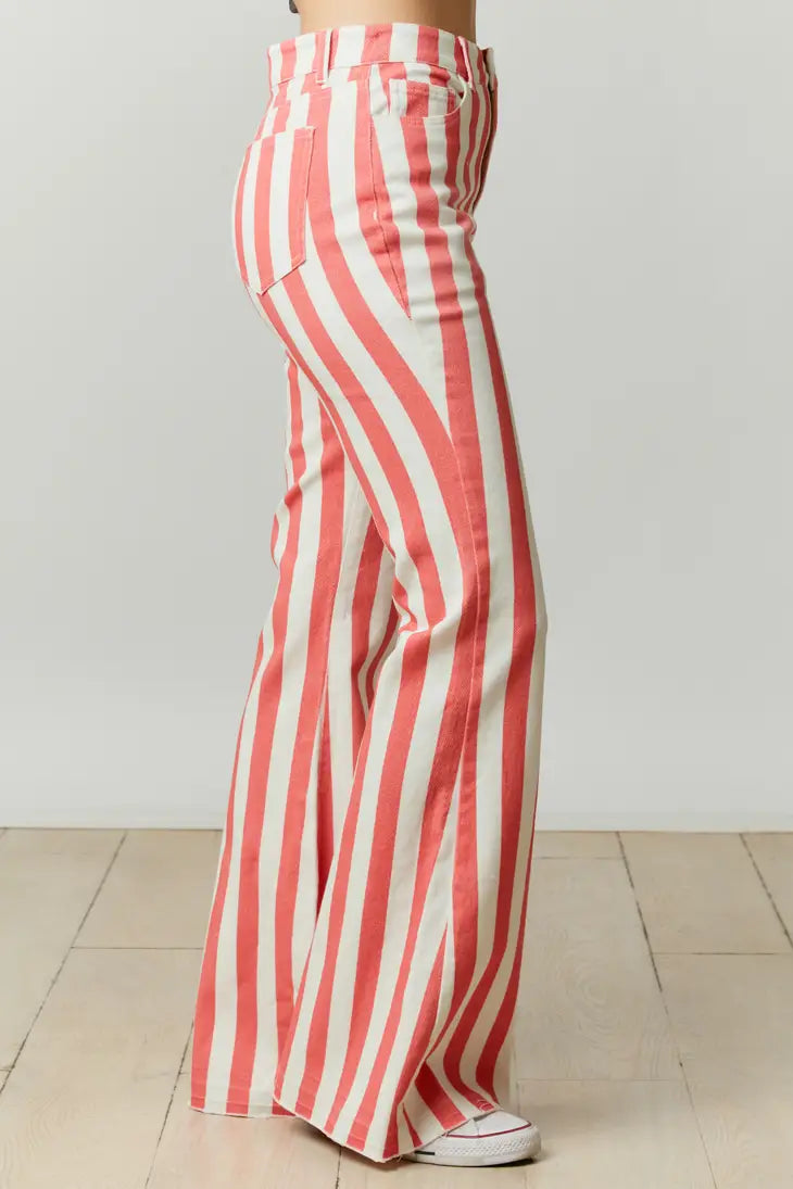 Here I Go Coral and White Striped Bell Bottoms