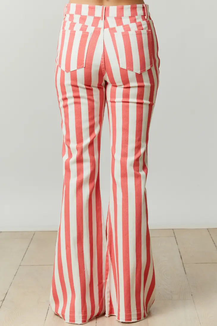 Here I Go Coral and White Striped Bell Bottoms