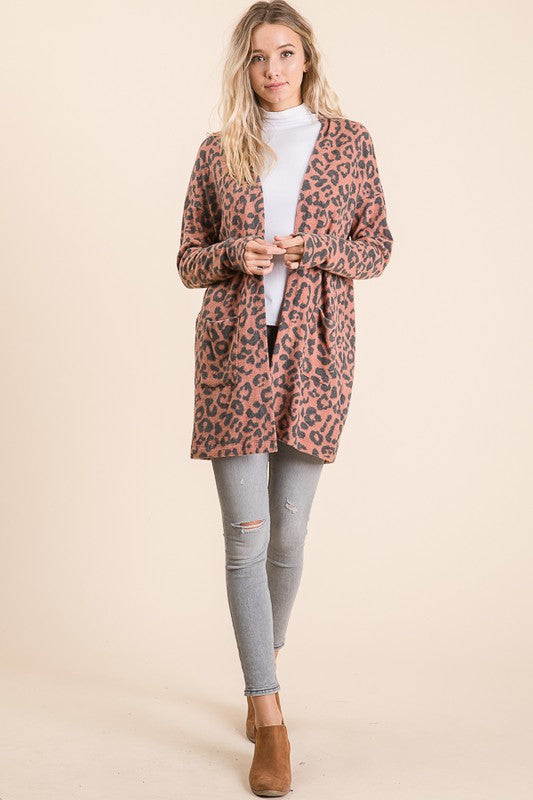 Leopard Open Front Cardigan