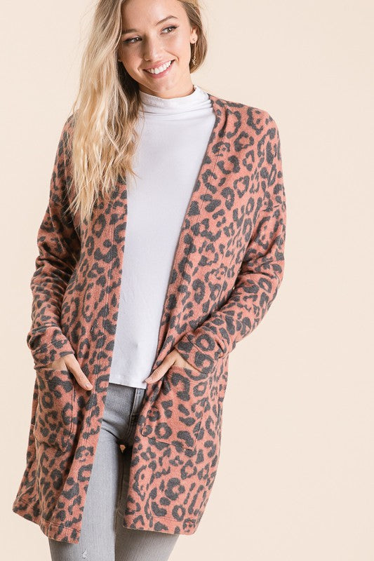 Leopard Open Front Cardigan