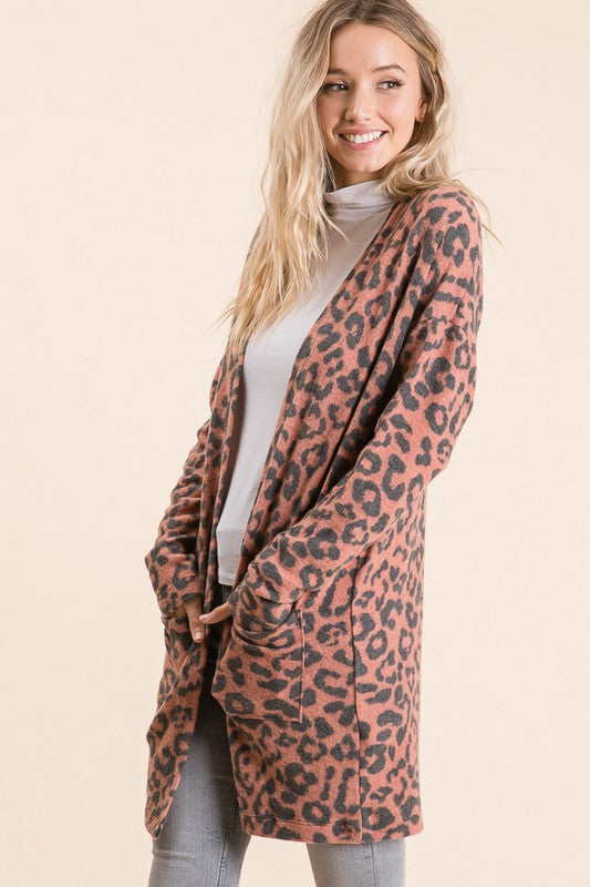 Leopard Open Front Cardigan