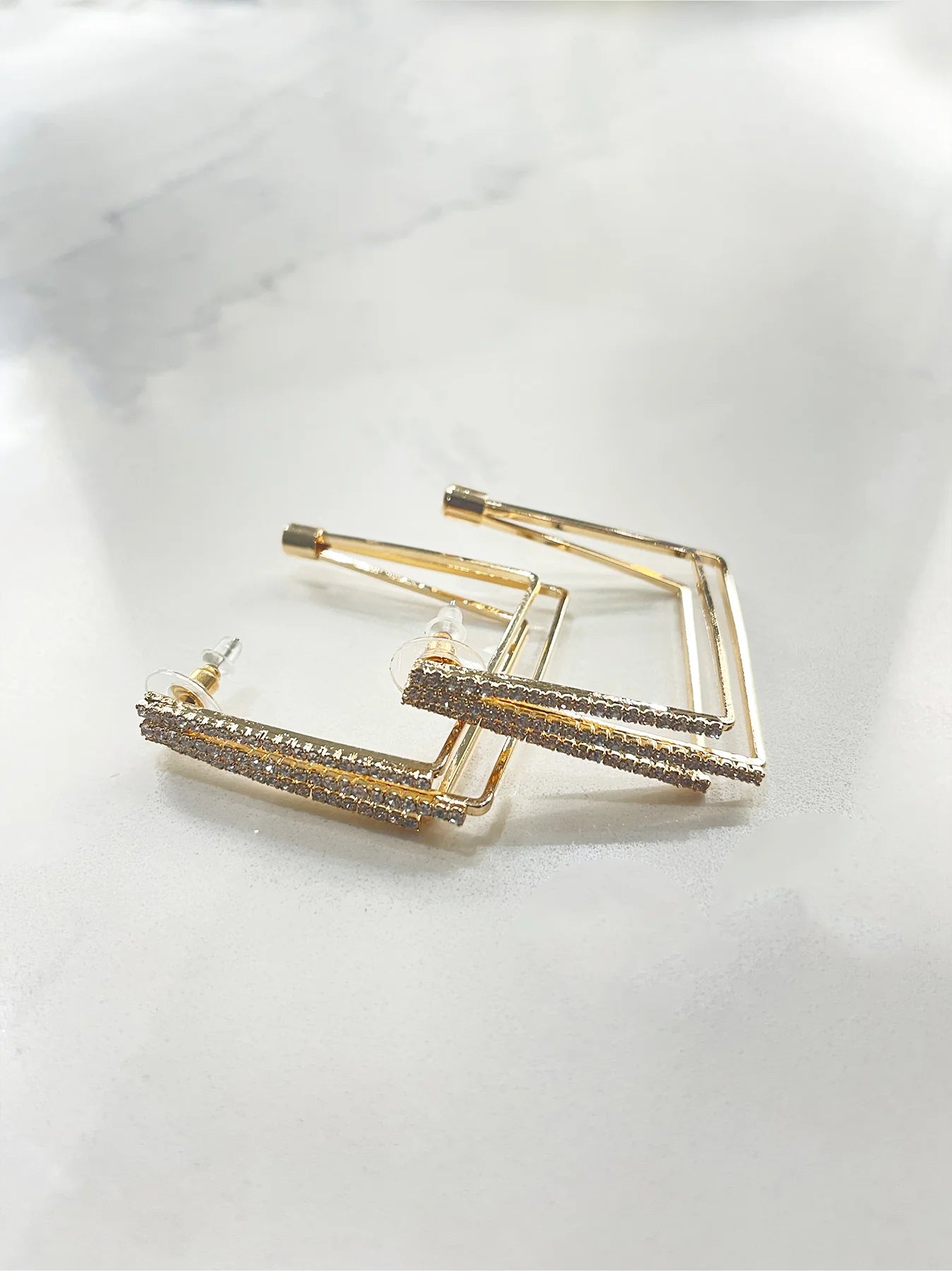 Back In The City Gold Crystal Square Hoops