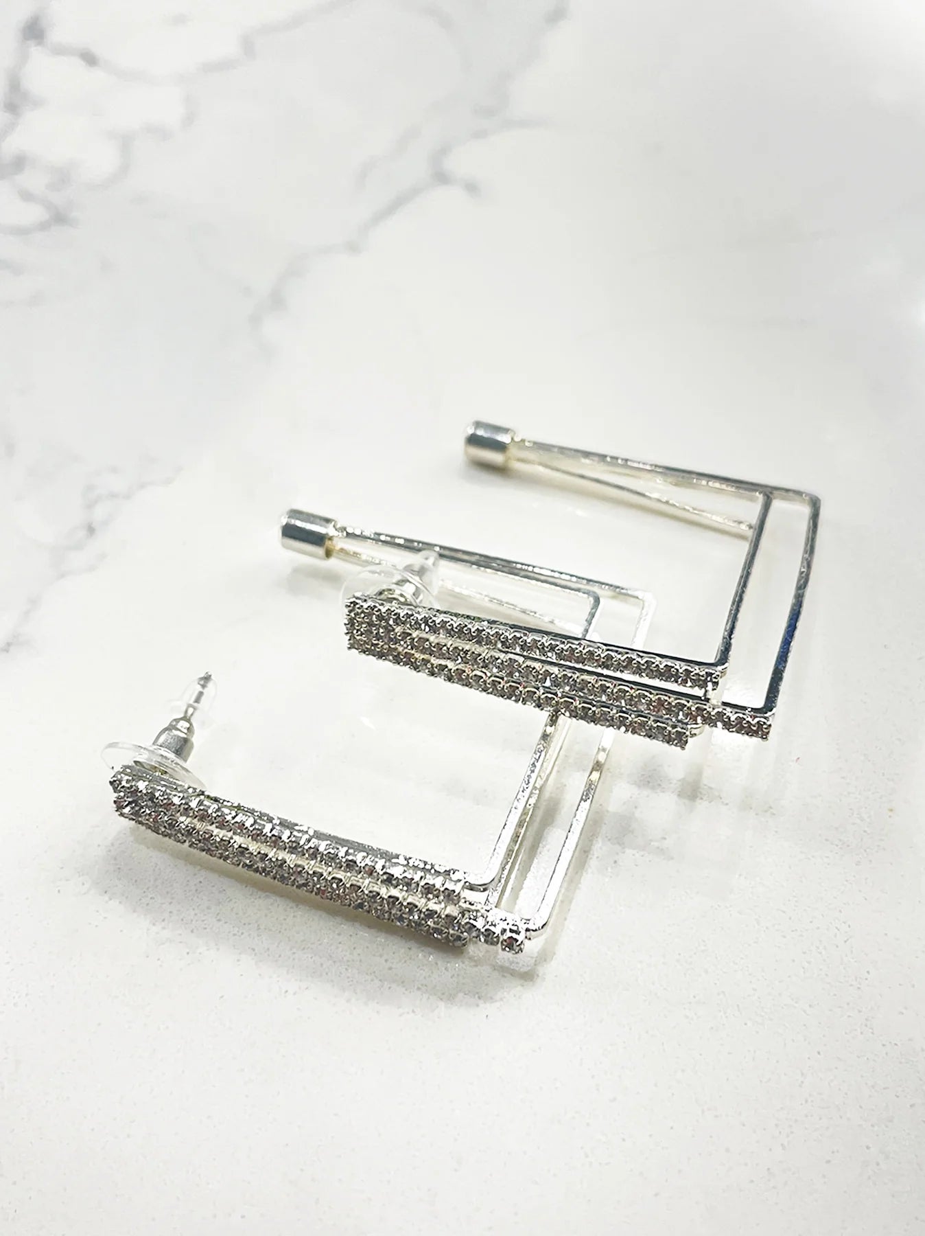 Back In The City Silver Crystal Square Hoops