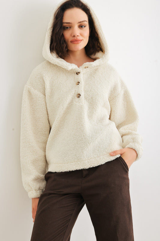 Teddy Knit Button Up Hoodie