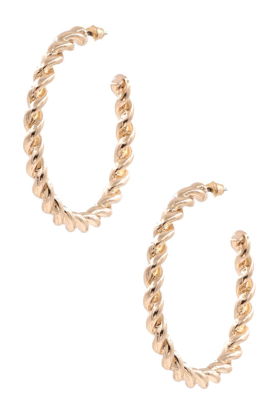 Gold Twisted Metal Open Hoop Earrings