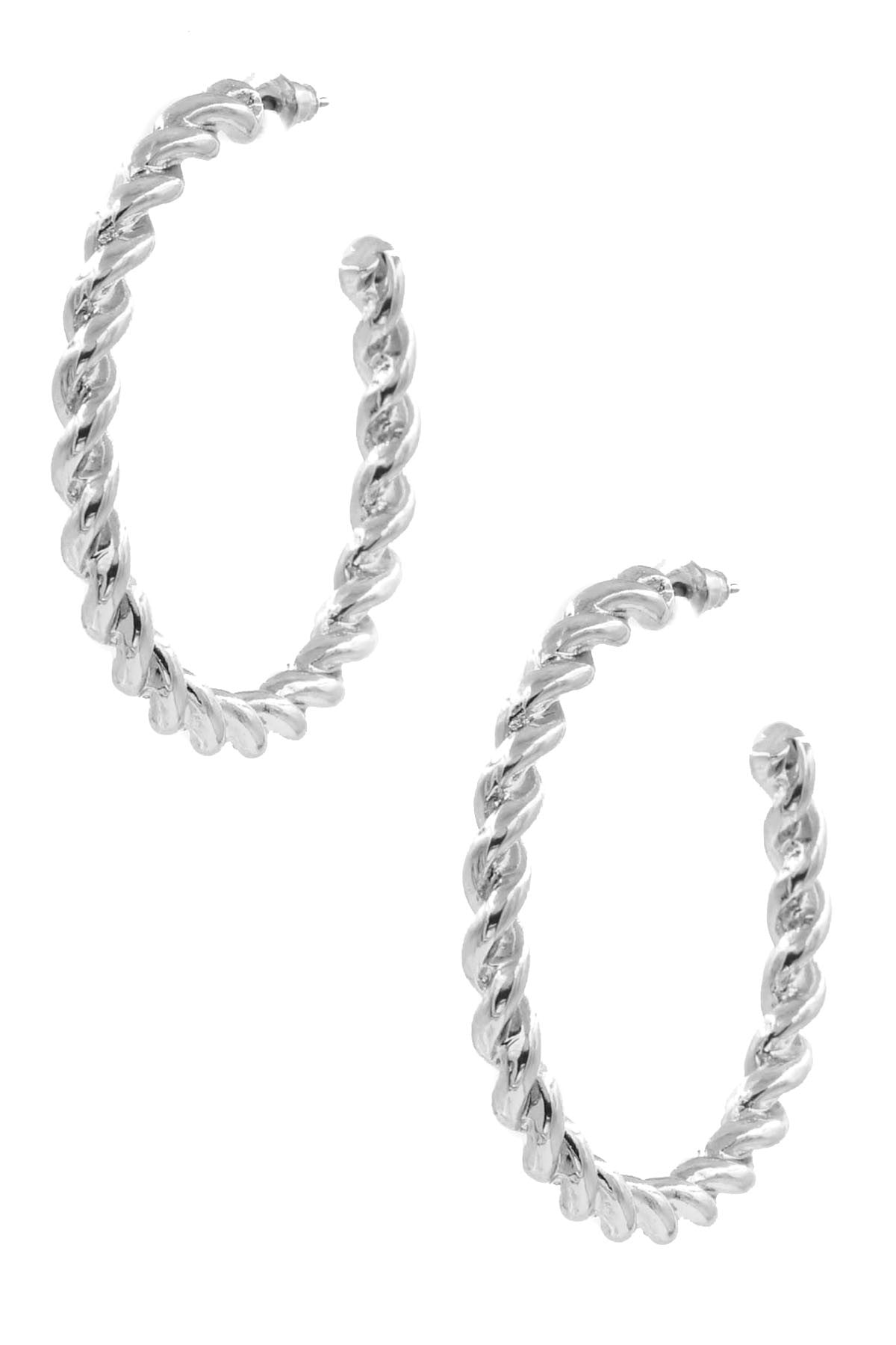 Silver Twisted Metal Open Hoop Earrings