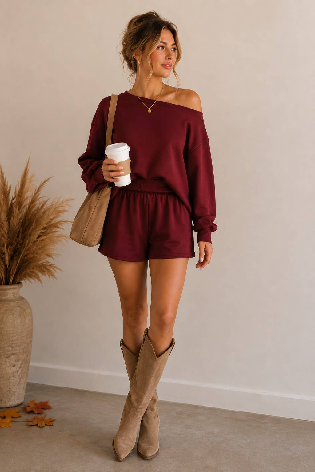 Off-Shoulder Lounge Short Set