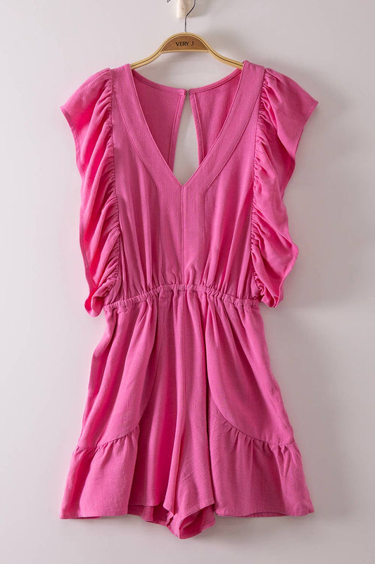 Hot Pink Ruffled Sleeve Romper