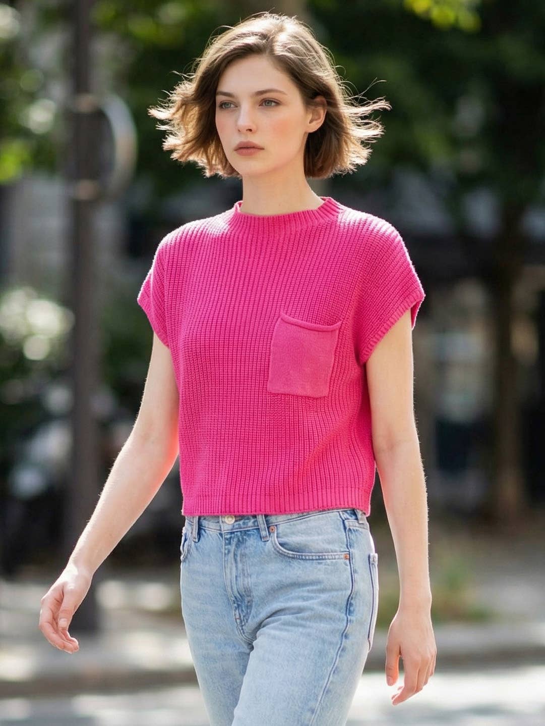 `Mock Neck Short Sleeve Sweater - Zenana: ASH JADE-166285 / S