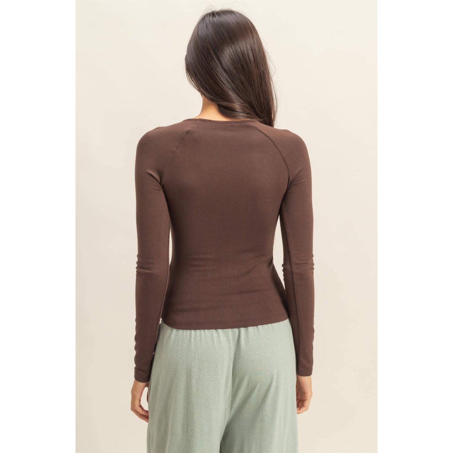 Dark Chocolate Cutout Long Sleeve Top