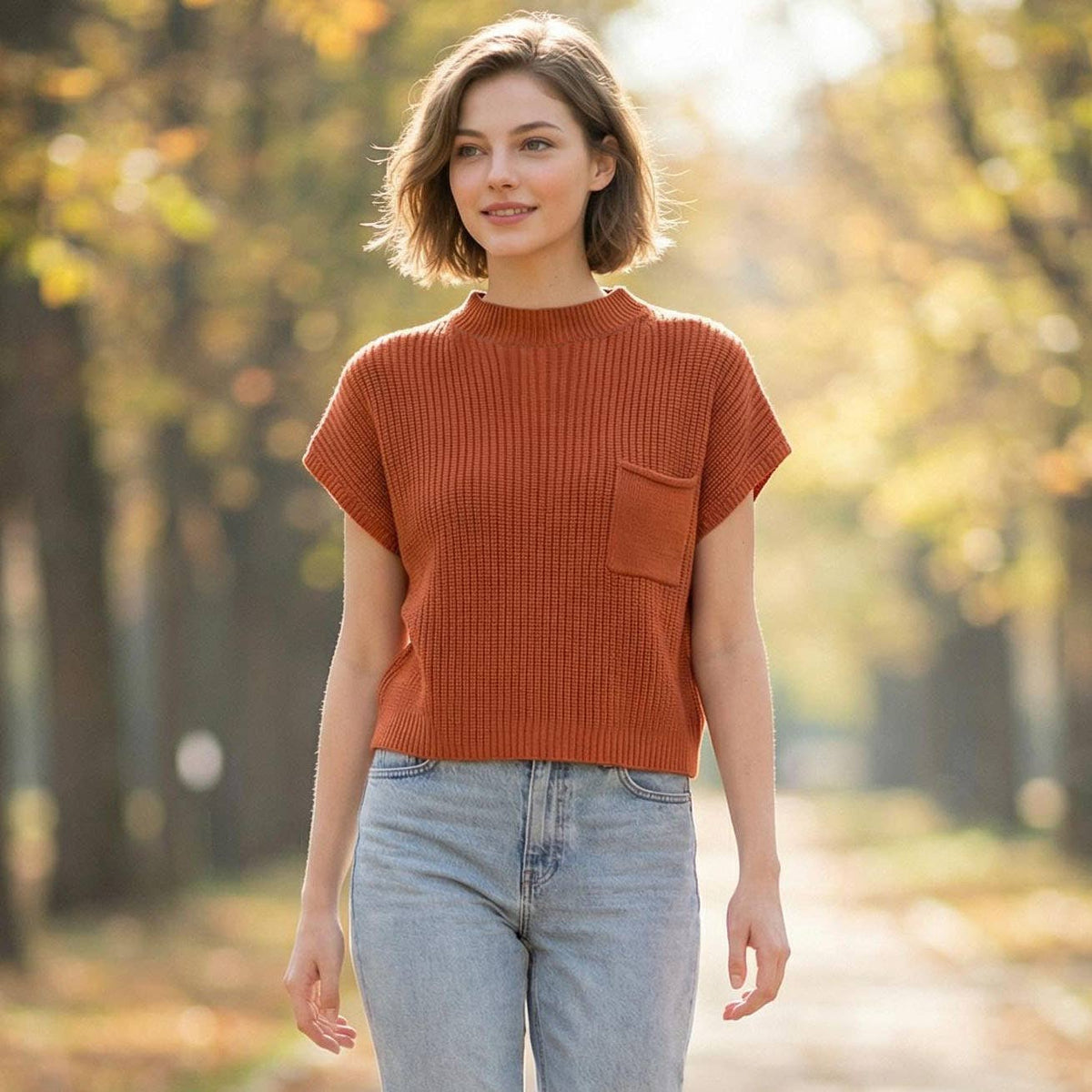 `Mock Neck Short Sleeve Sweater - Zenana: ASH JADE-166285 / S