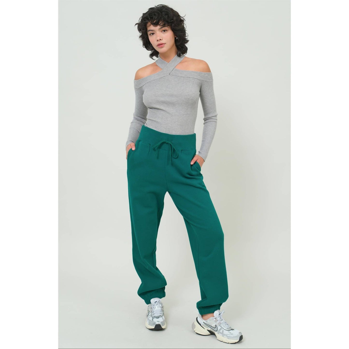 Heather Gray Ribbed Knit Halter Off the Shoulder Top