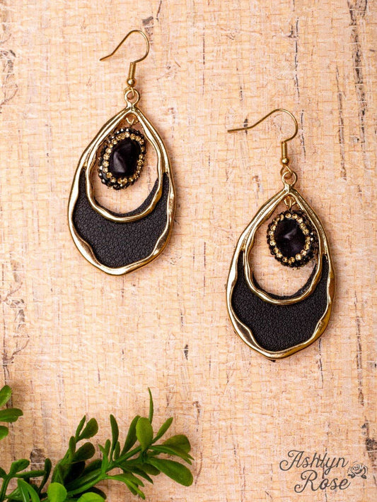BLACK ROCK LEATHER TEARDROP DANGLE EARRINGS