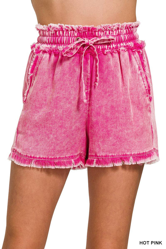 Hot Pink Mineral Washed Shorts