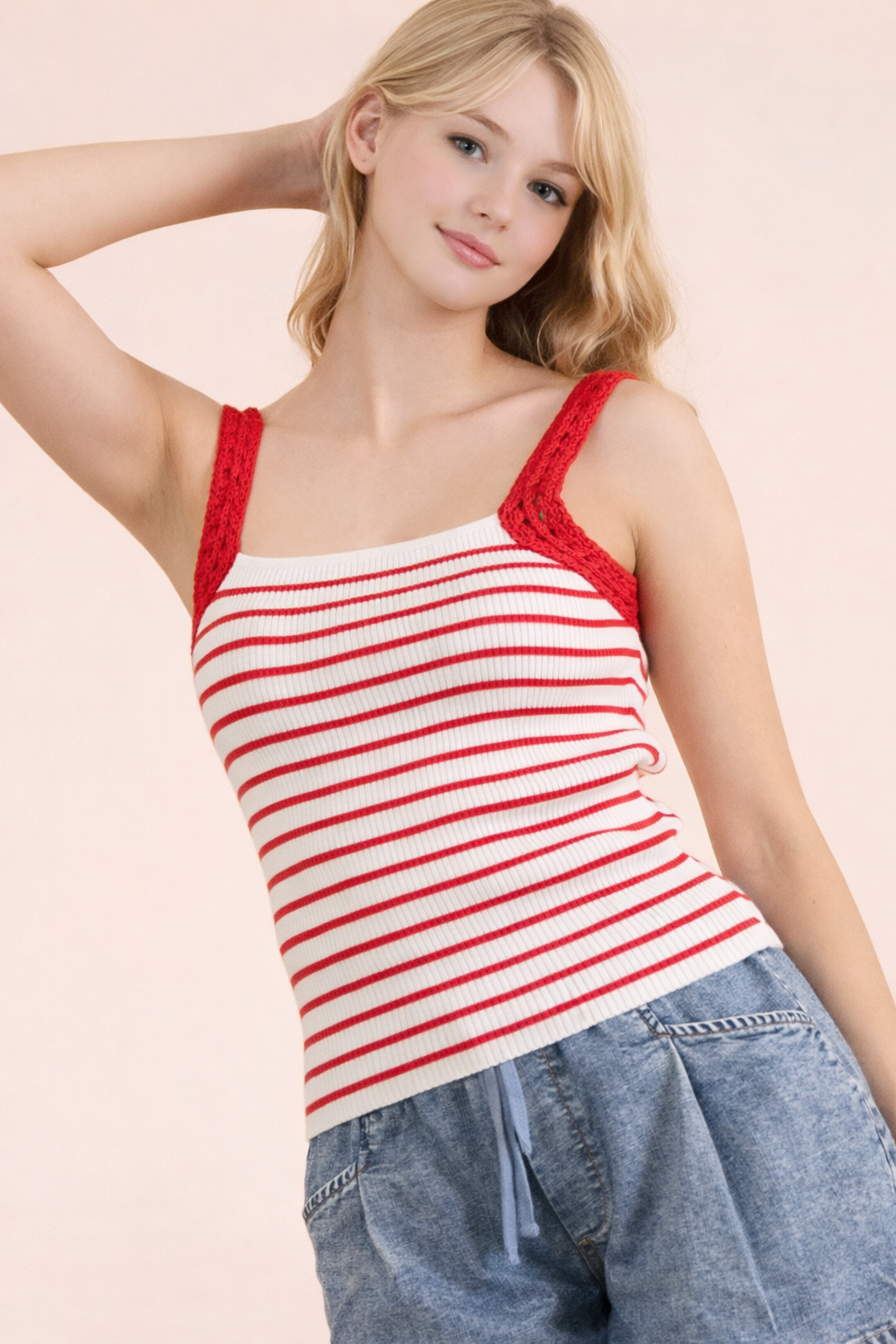Crochet Striped Knit Tank Top