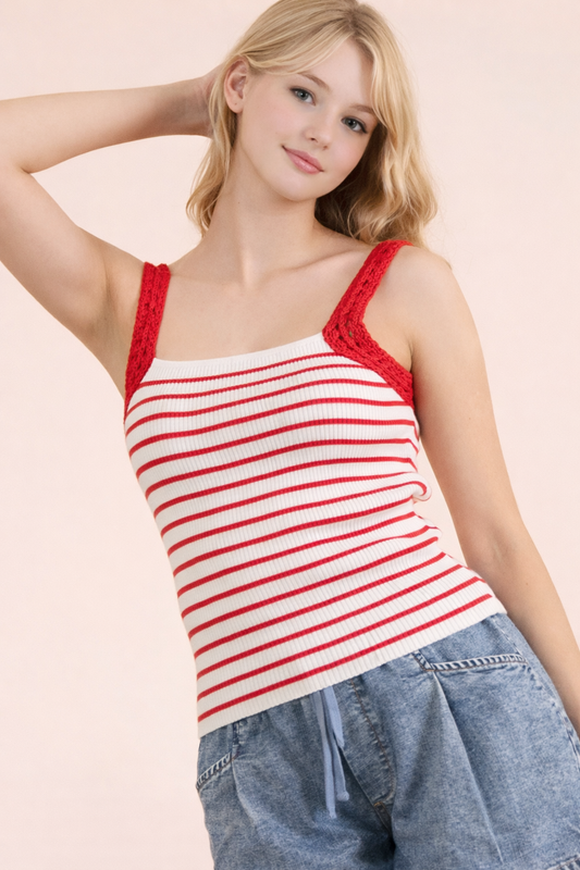Crochet Striped Knit Tank Top