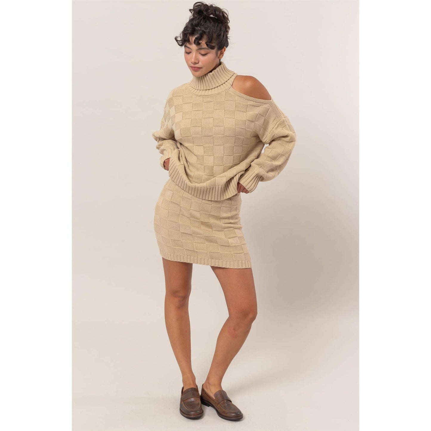 Basketweave Sweater And Skirt Set