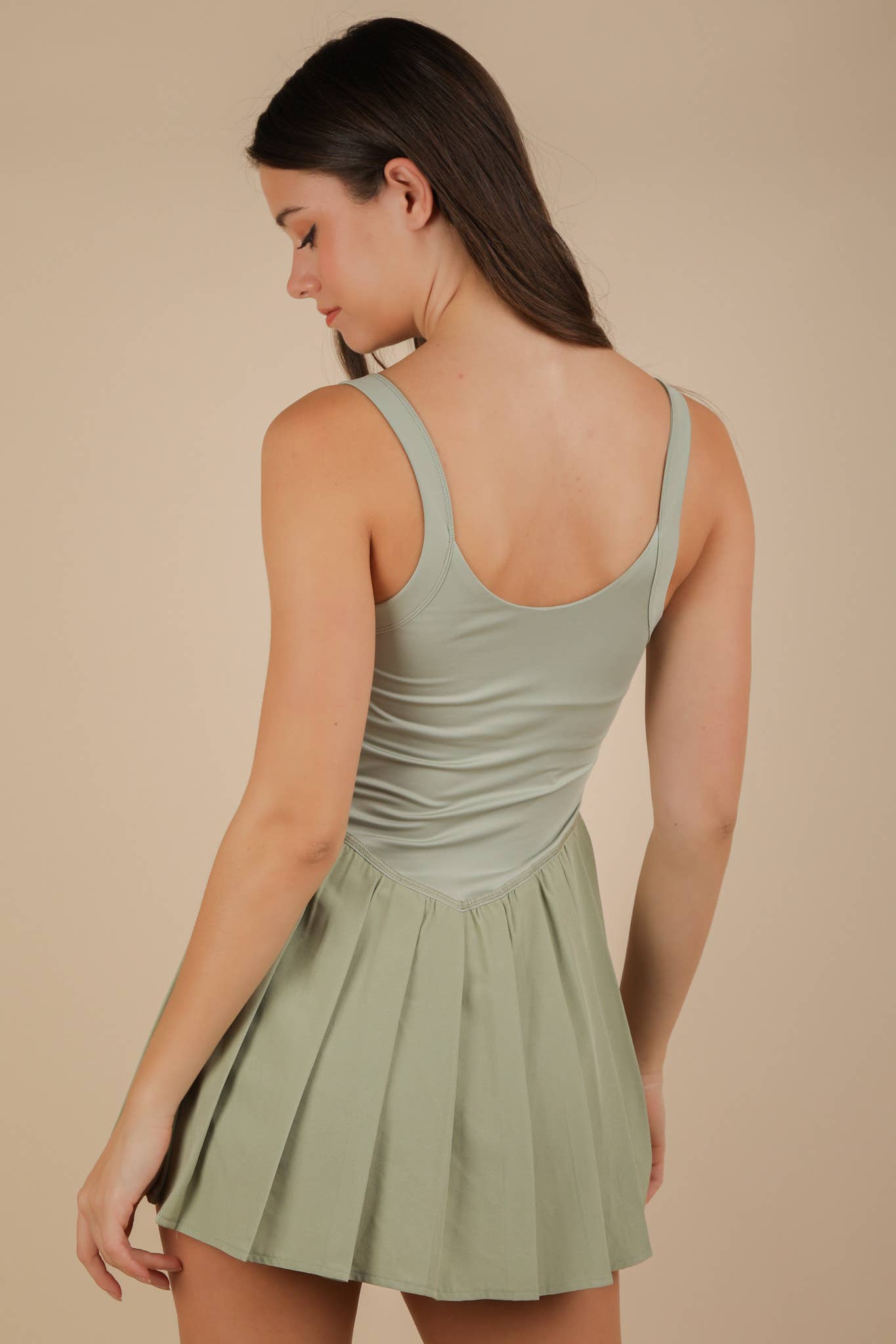 Sage Pleated Skirt Activewear Dress with Shorts