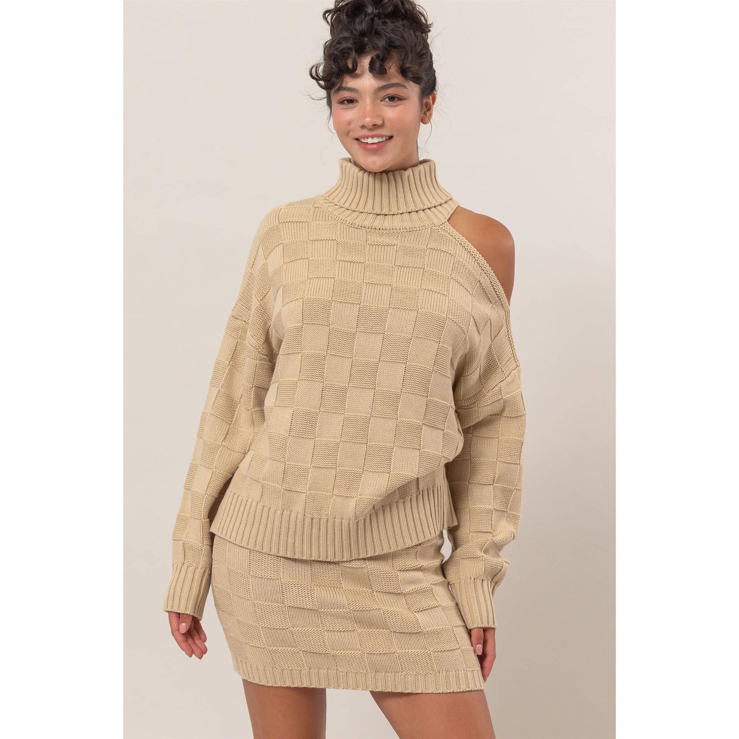 Basketweave Sweater And Skirt Set
