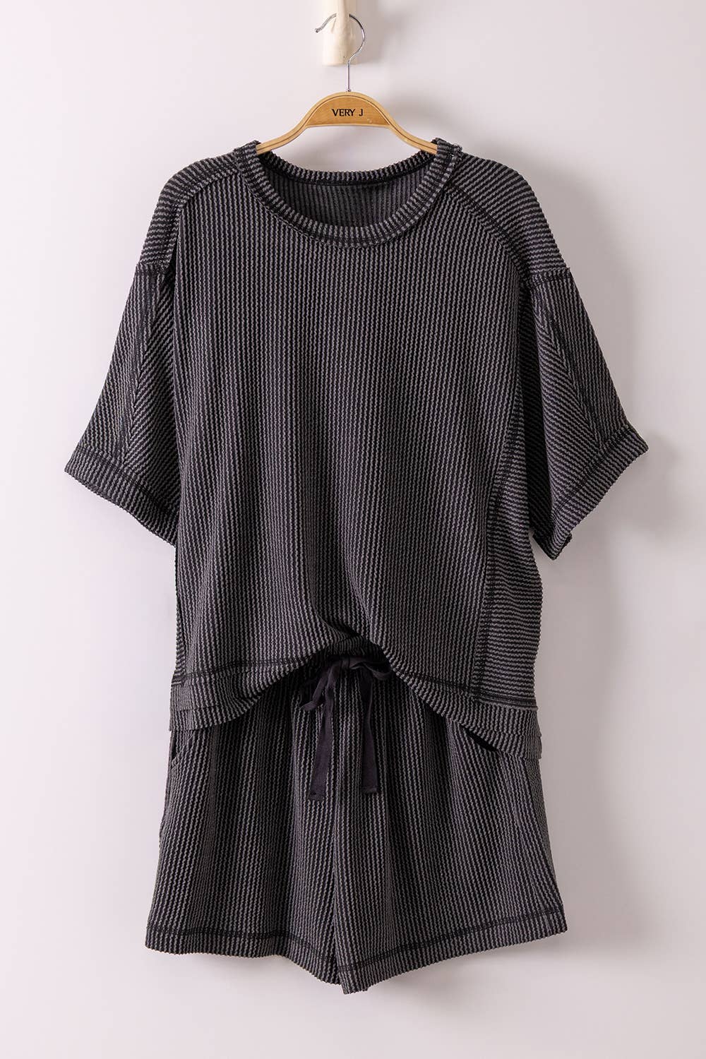 Ribbed Knit Comfy Top & Shorts Set