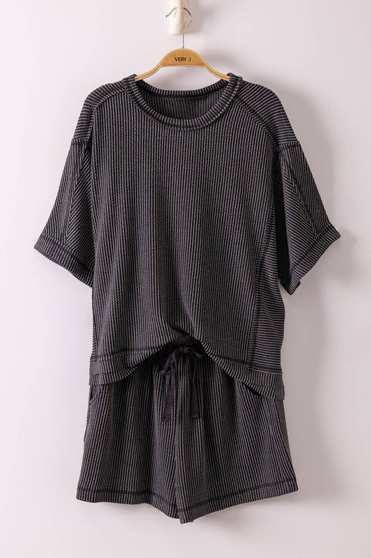 Ribbed Knit Comfy Top & Shorts Set