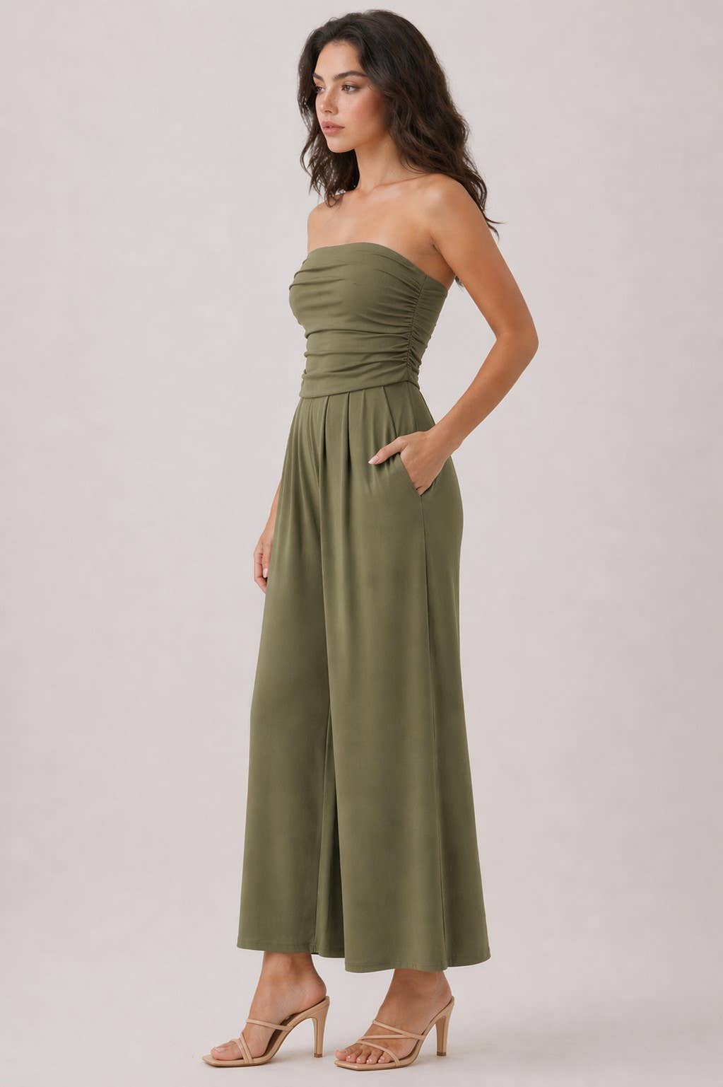 JR16435F - TUBE TOP W/SHIRRING PALAZZO ROMPER
