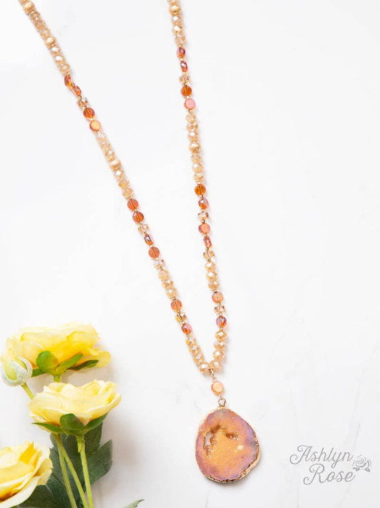 Glittering Geode Beaded Necklace with Stone Pendant