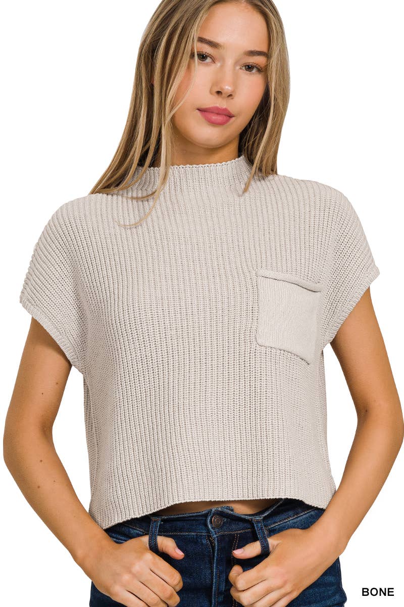 `Mock Neck Short Sleeve Sweater - Zenana: ASH JADE-166285 / M