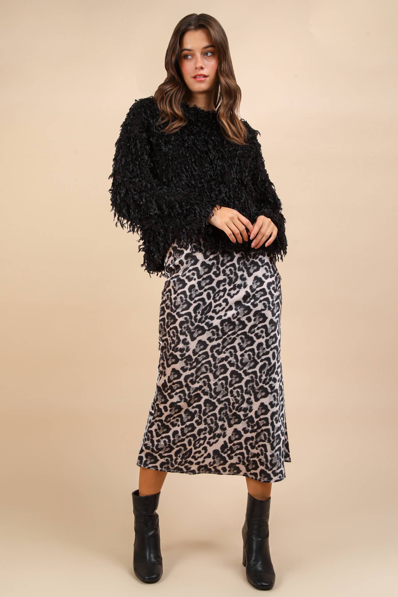 Into The Night Satin Leopard Midi Skirt