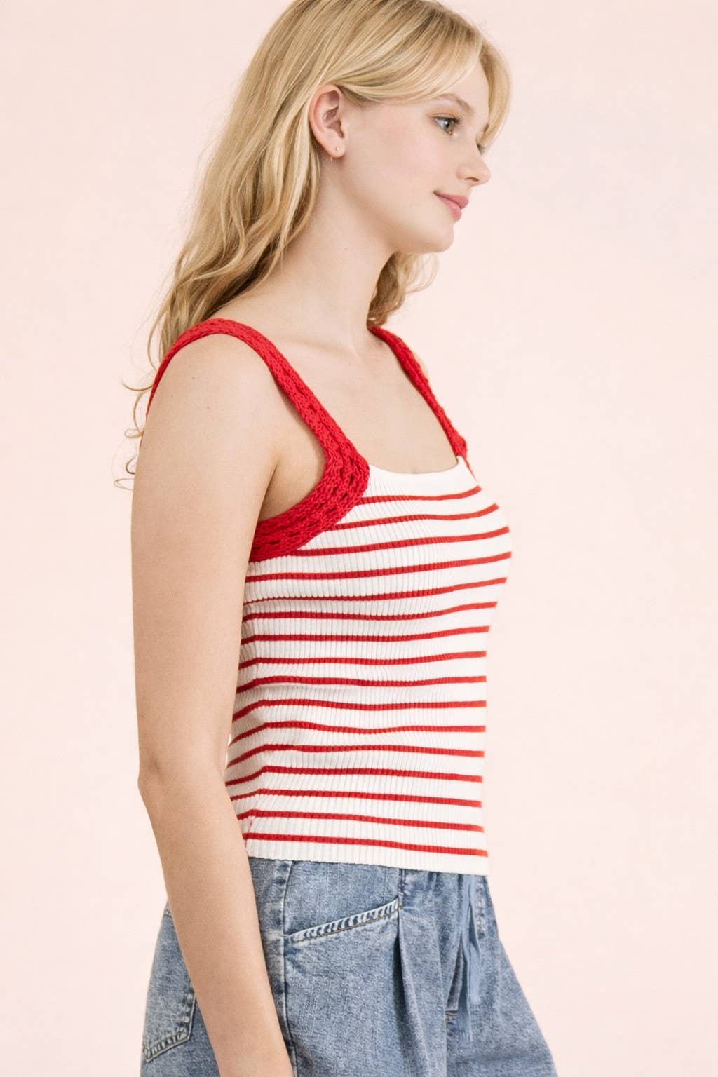 Crochet Striped Knit Tank Top