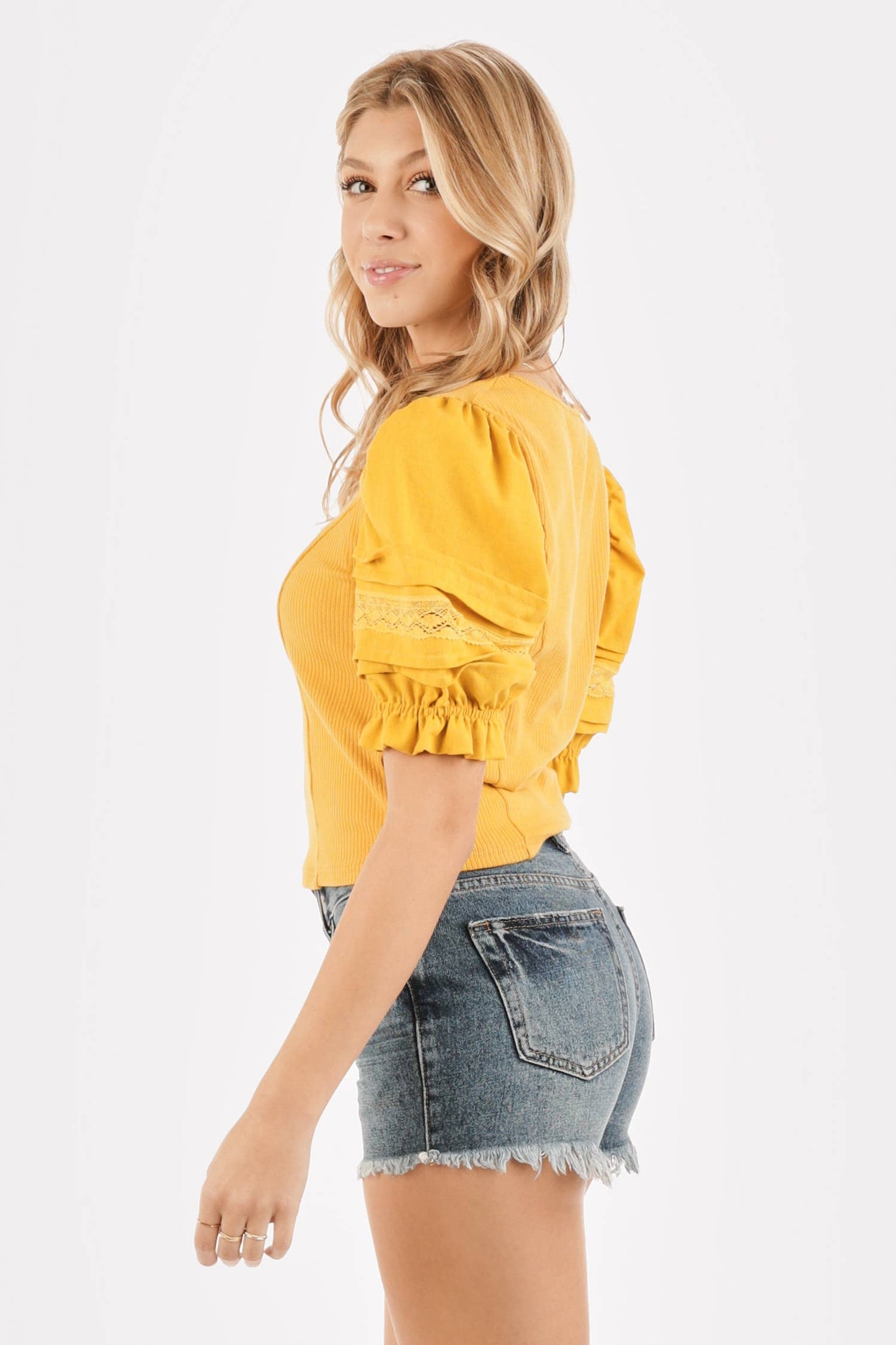 Scoop Neck Puffy Sleeve Top