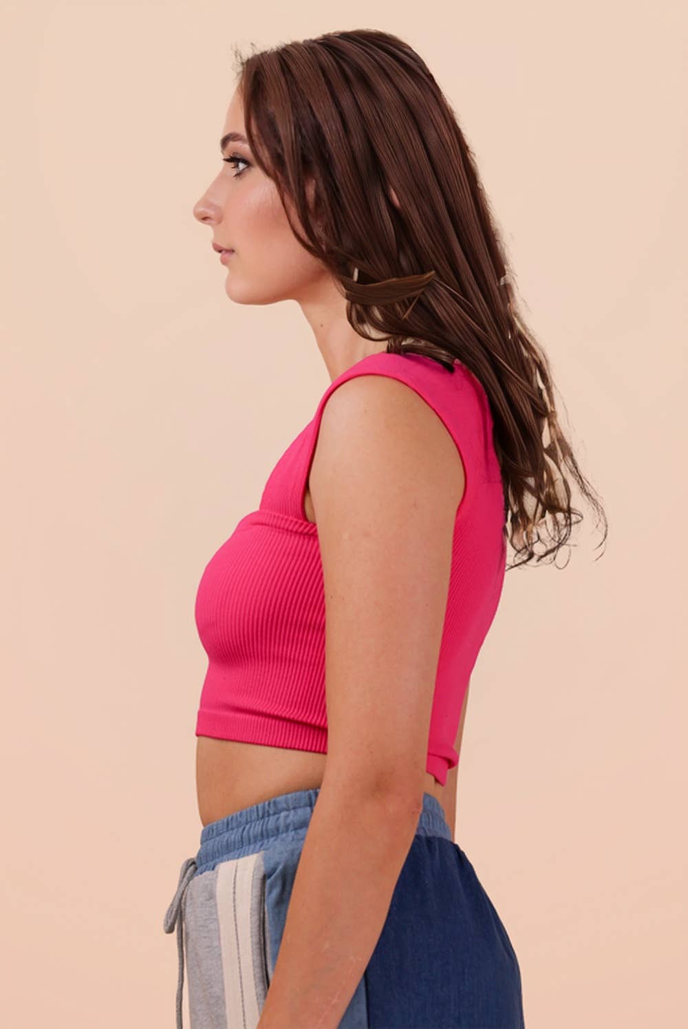 Hot Pink Sweetheart Neckline Fitted Crop Top