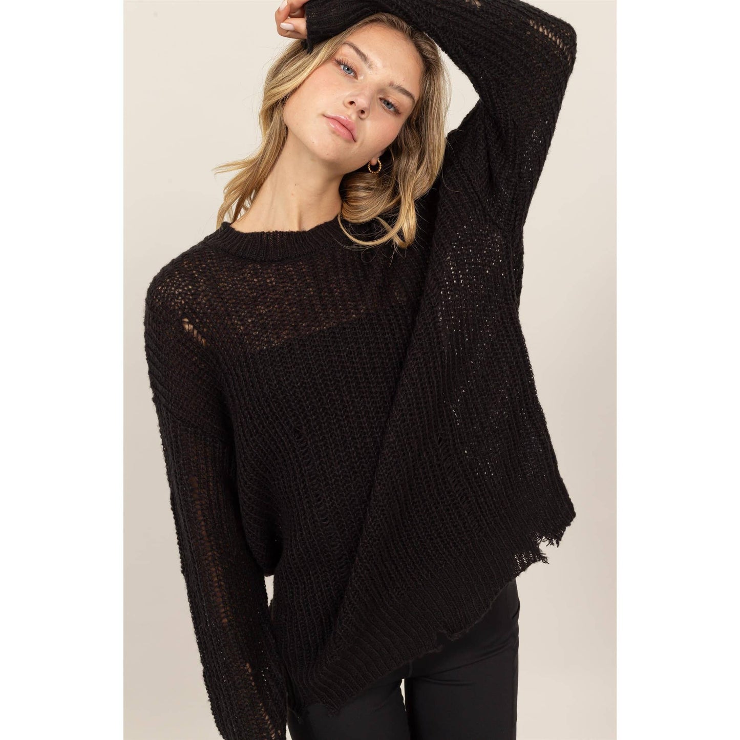 Black Distressed Knit Sweater