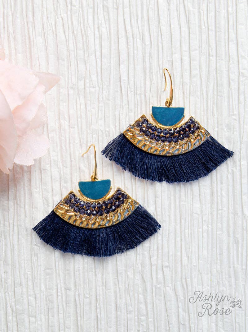 On a Safari Royal Blue Tassel Earrings