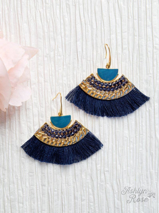 On a Safari Royal Blue Tassel Earrings