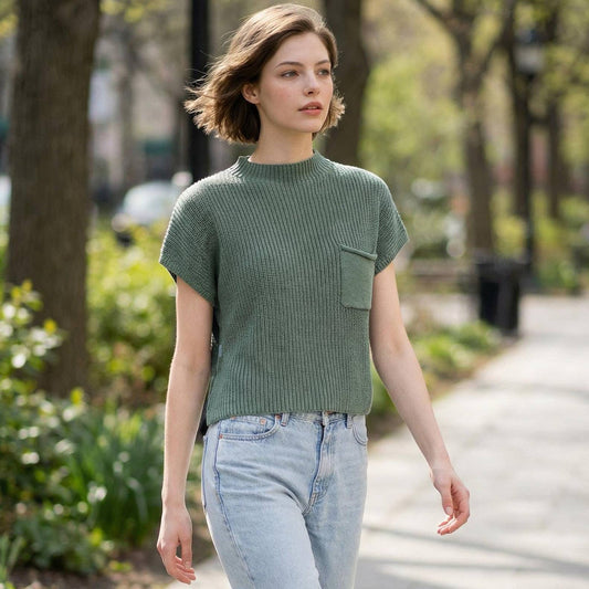 `Mock Neck Short Sleeve Sweater - Zenana: ASH JADE-166285 / L