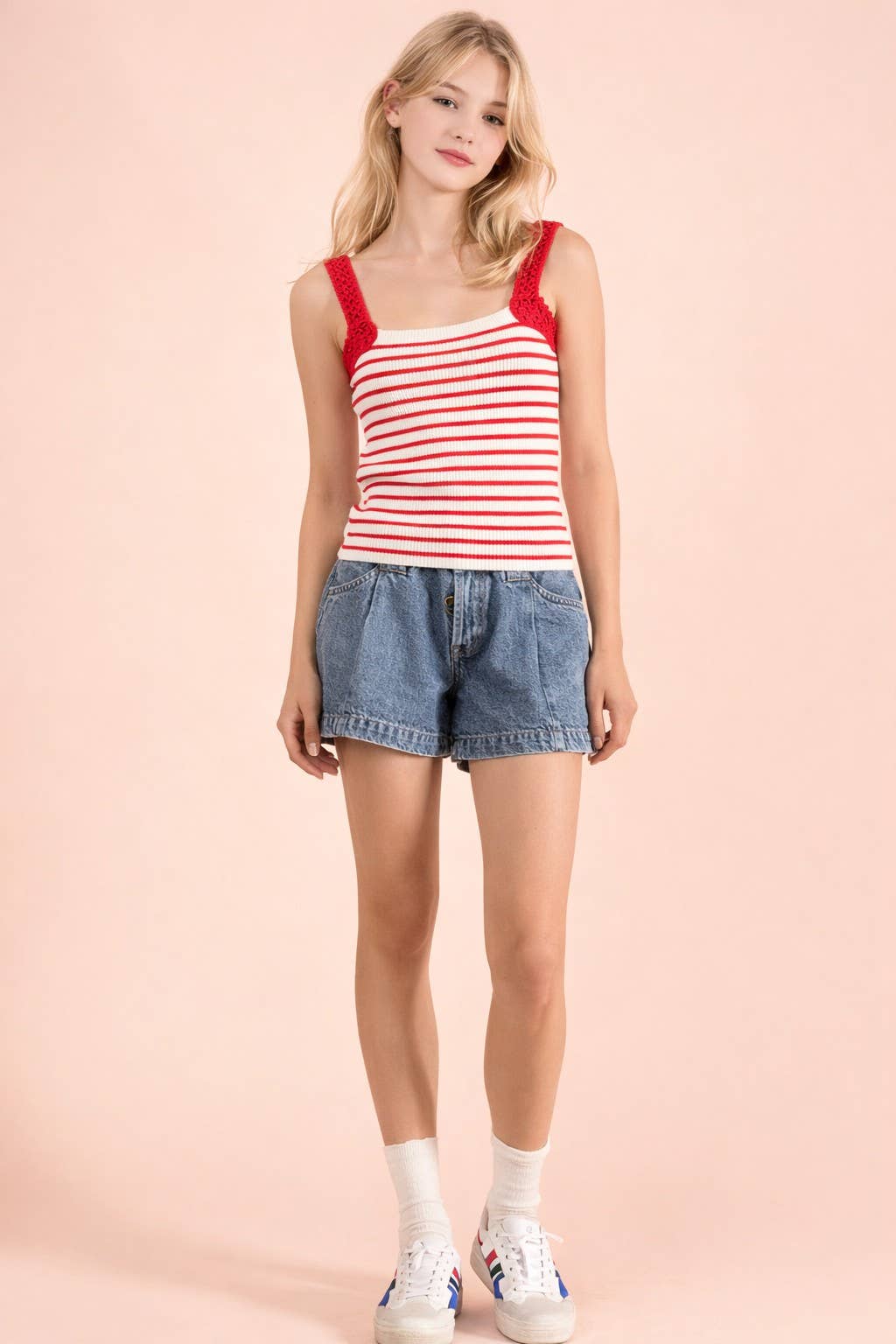 Crochet Striped Knit Tank Top