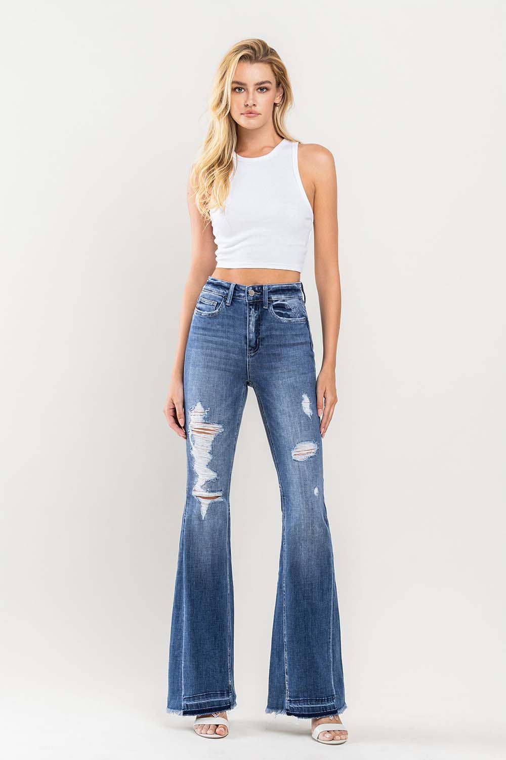 Flying Monkey Farewell High Rise Distressed Flare Jeans