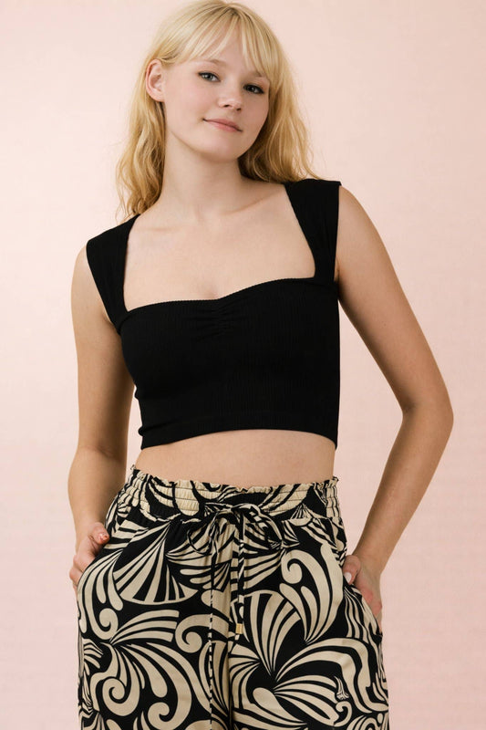 Black Sweetheart Neckline Fitted Crop Top