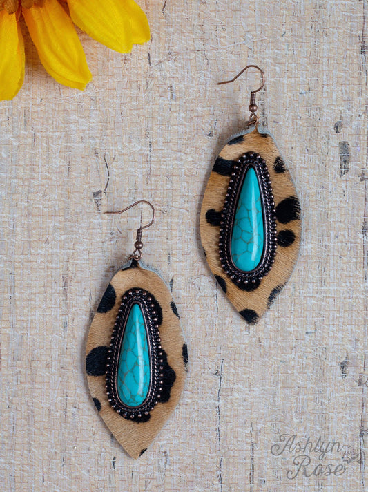 Say Howdy Rain Drop with Center Stone, Light Brown Leopard