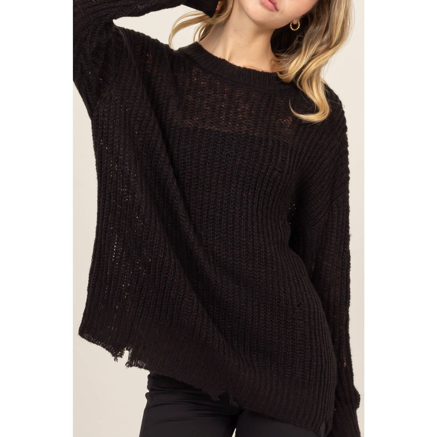 Black Distressed Knit Sweater