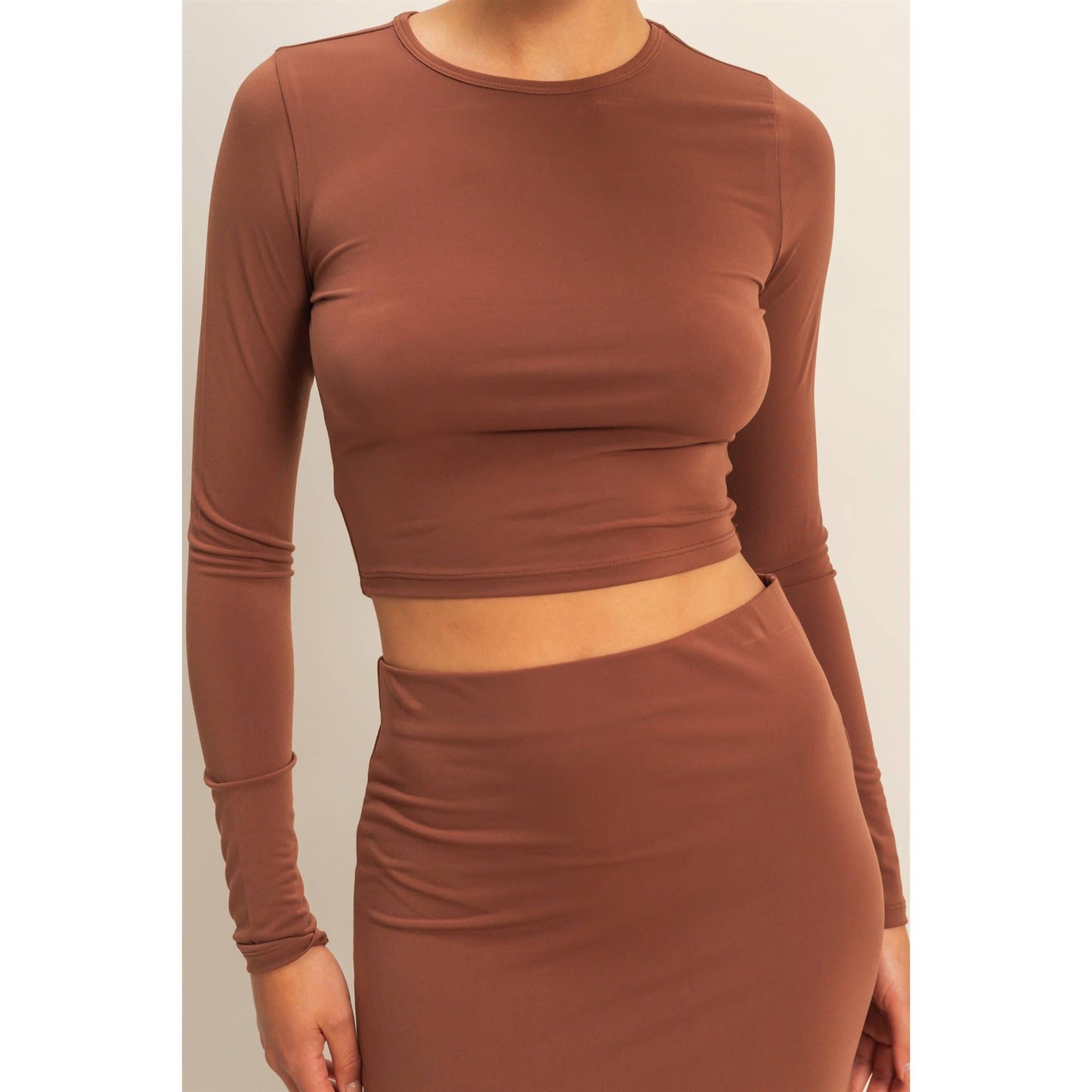 Long Sleeve Crop Top And High Slit Maxi Skirt Set