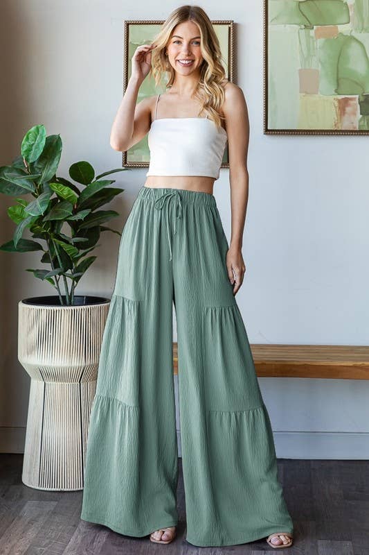 EP6840-10 OVER WIDE LEG SOLID PANTS: DUSTY SAGE / 2-2-2 (S-M-L)