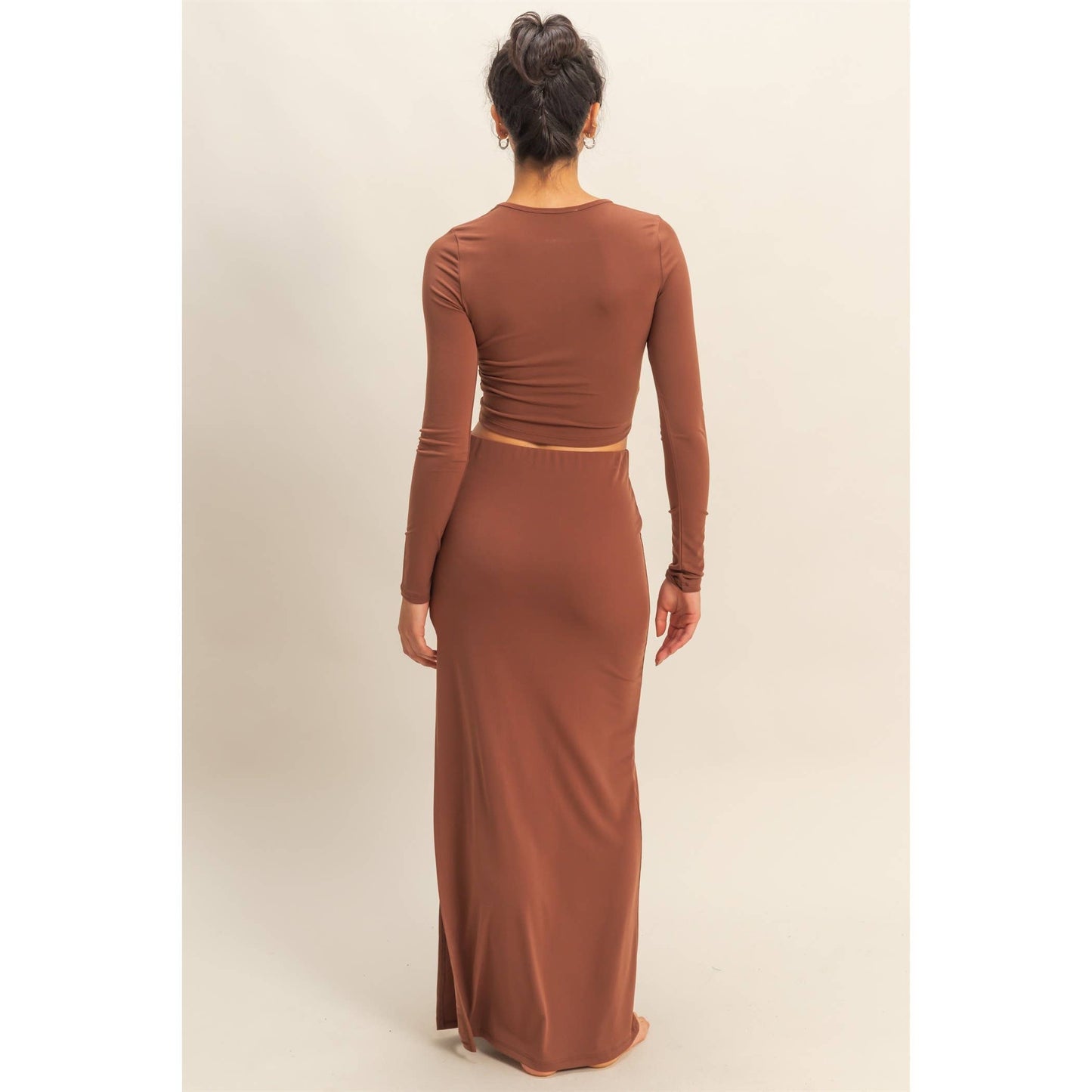 Long Sleeve Crop Top And High Slit Maxi Skirt Set