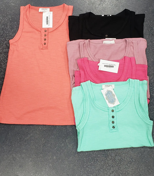 Ribbed Button Tank Top *4 COLORS