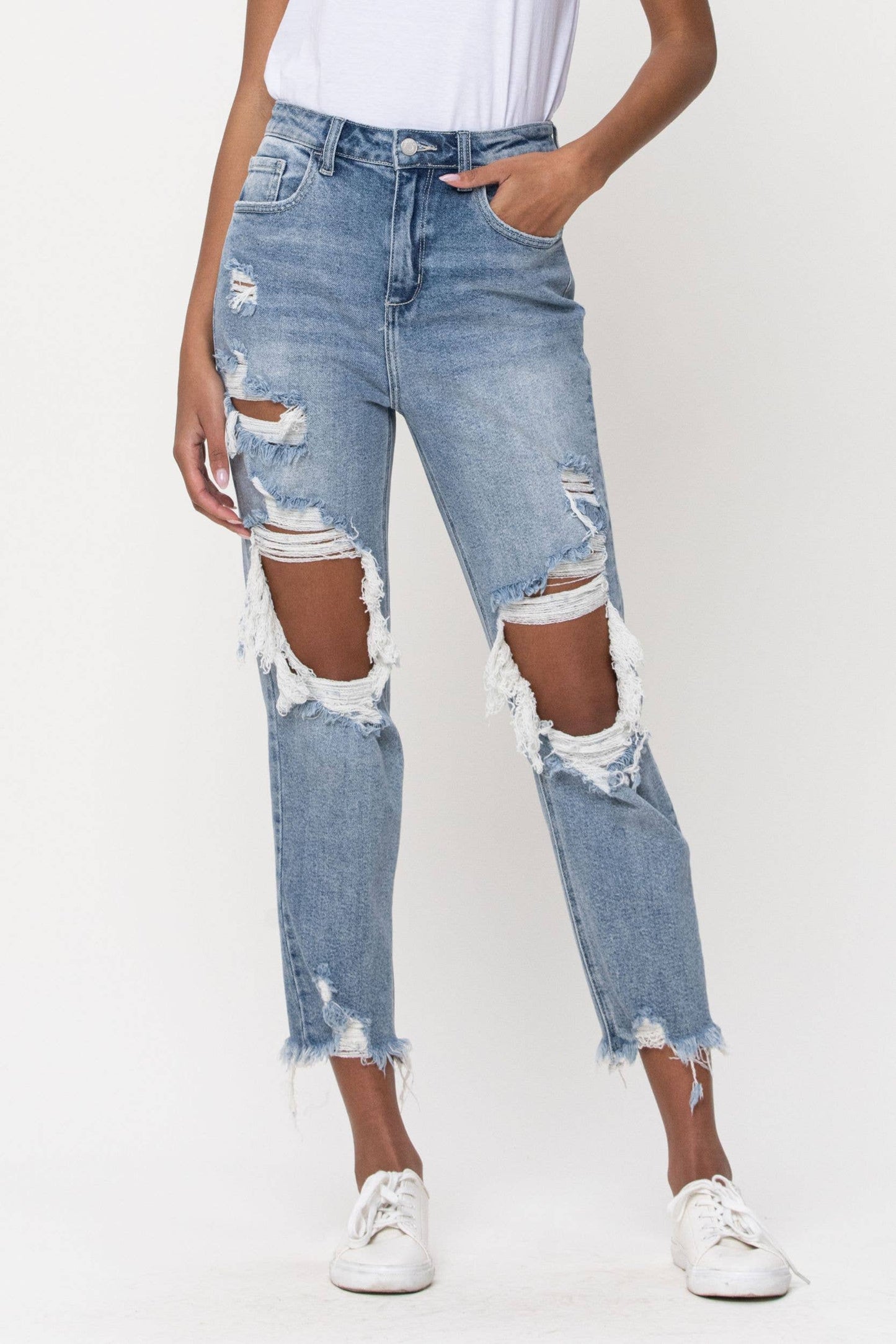 Cello High Rise Distress Crop Straight