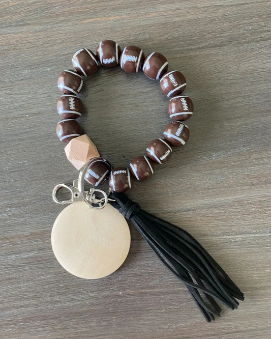 Football Wooden Bead Wristlet