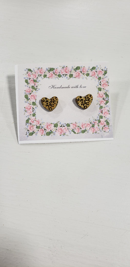 Leopard Glitter Heart Earrings