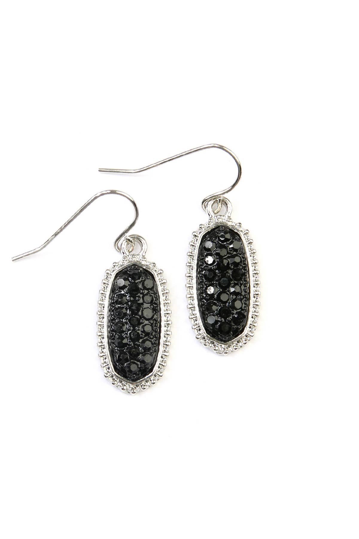 Silver Black Oval Druzy Earrings