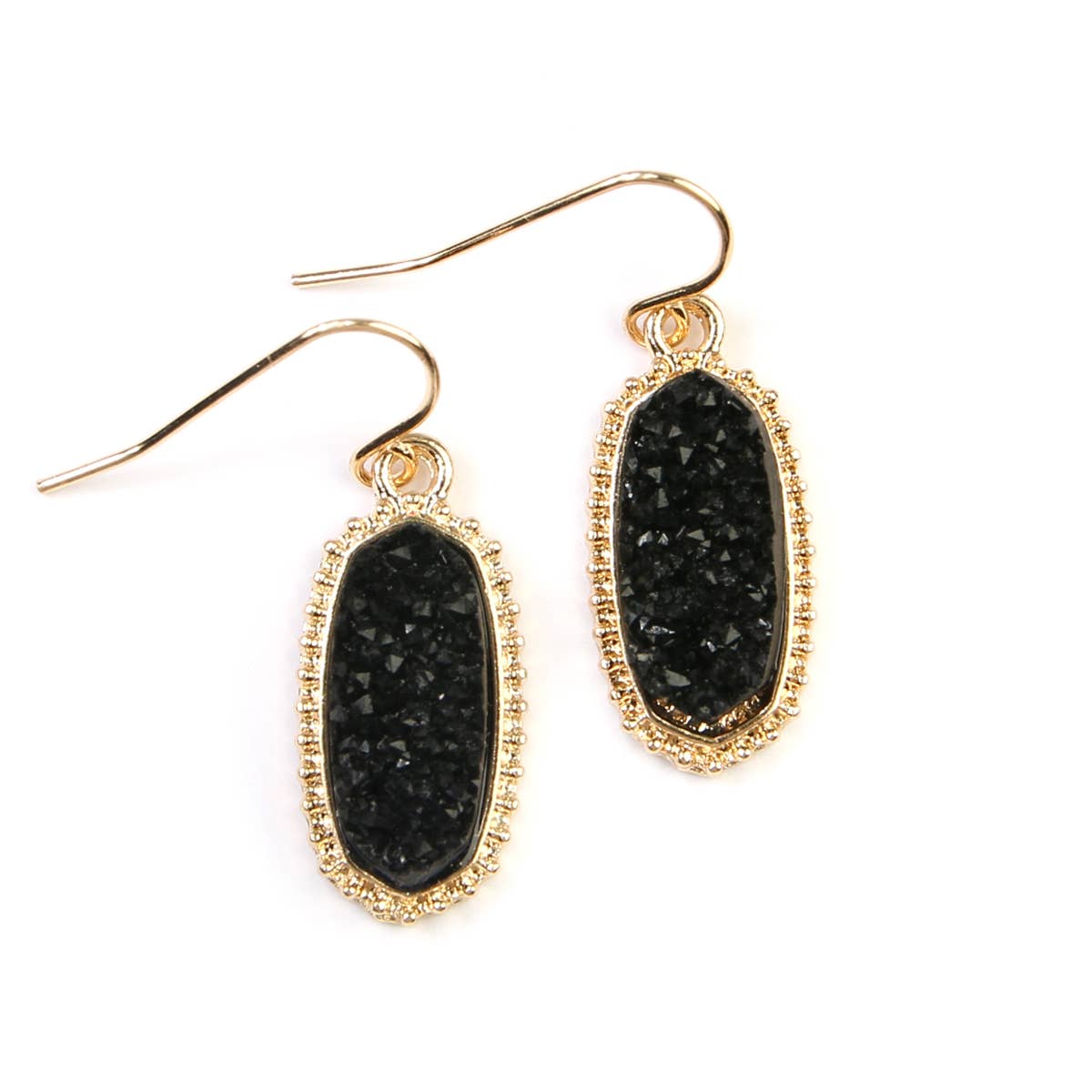 Black and Gold Druzy Stone Dangle Earrings